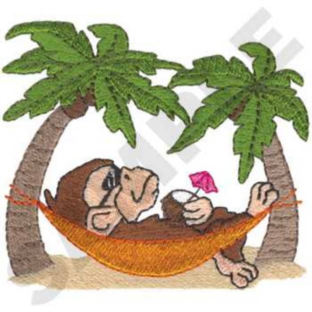 Picture of Monkey In Hammock Machine Embroidery Design