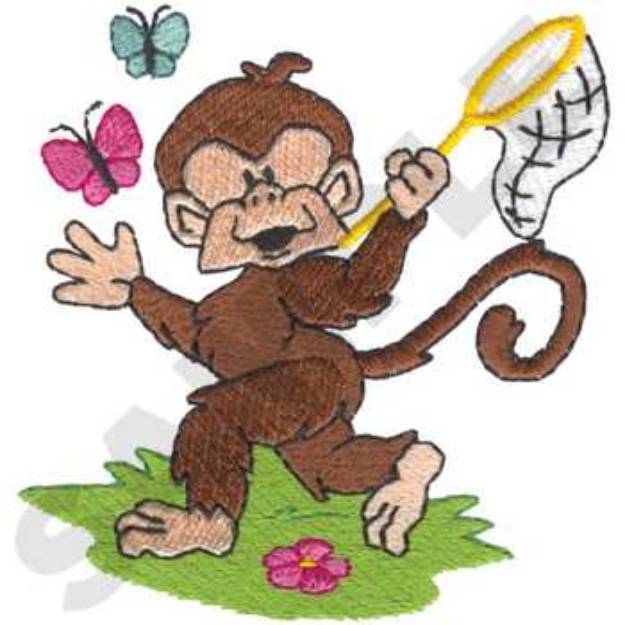 Picture of Monkey Chasing Butterflies Machine Embroidery Design