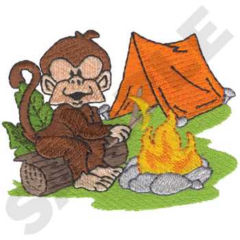 Monkey Camping Machine Embroidery Design