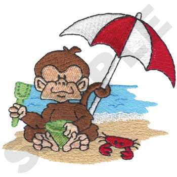 Monkey At The Beach Machine Embroidery Design