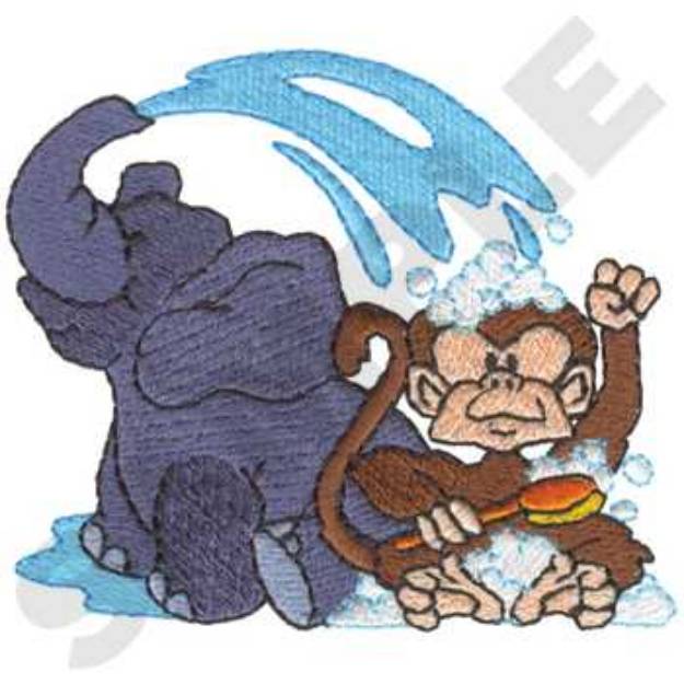 Picture of Monkey with Elephant Machine Embroidery Design