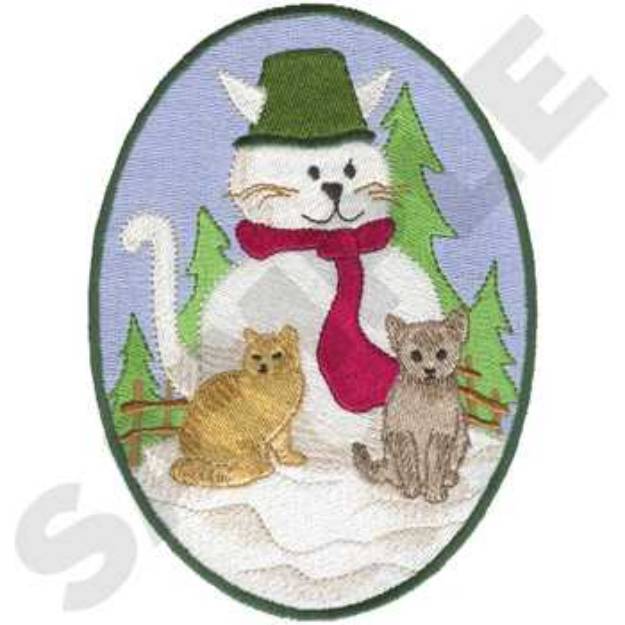 Picture of Snowman with Cats Machine Embroidery Design
