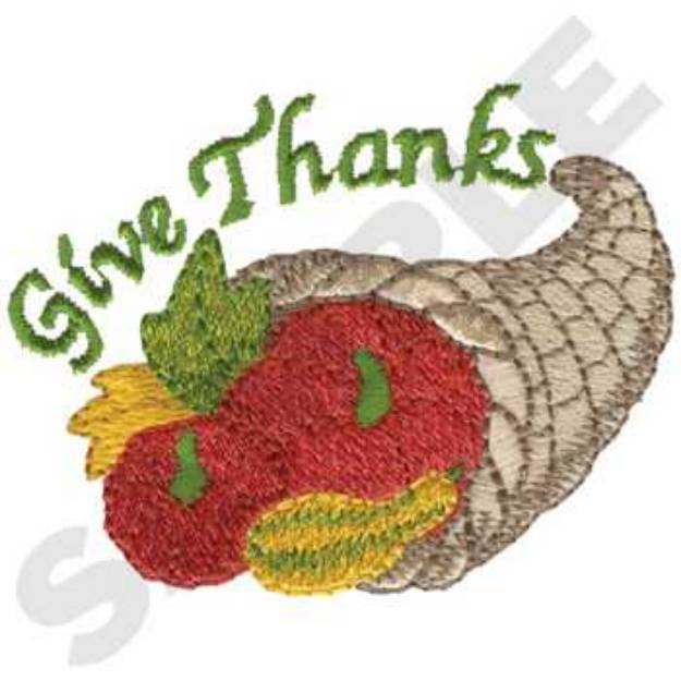 Picture of Give Thanks Cornucopia Machine Embroidery Design
