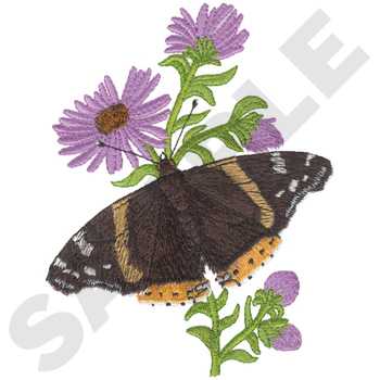 Red Admiral Asters Machine Embroidery Design