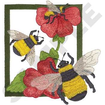 Bumble Bee & Flowers Machine Embroidery Design