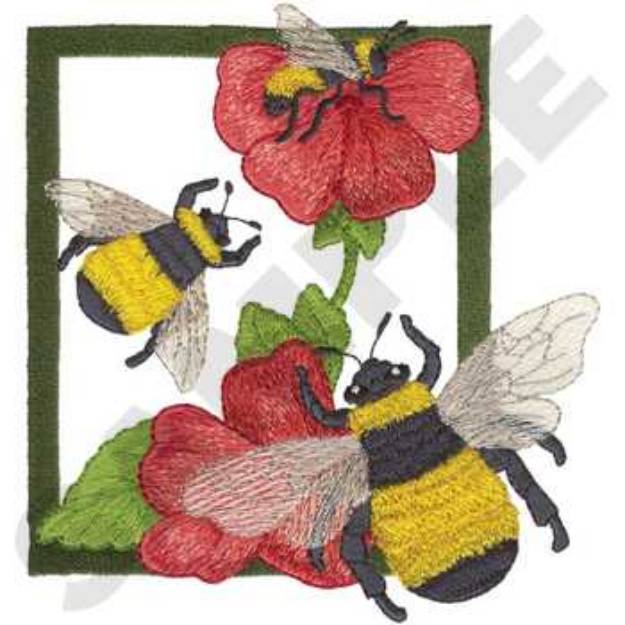 Picture of Bumble Bee & Flowers Machine Embroidery Design