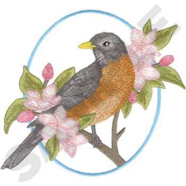 Picture of Robin Apple Blossoms Machine Embroidery Design
