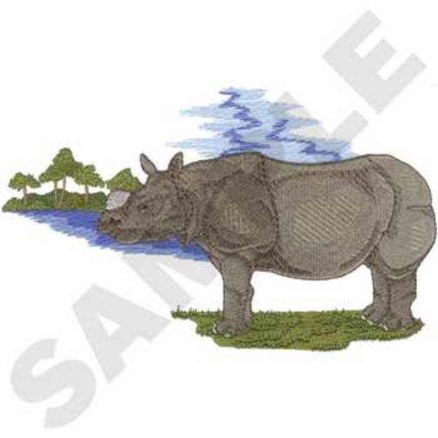 Picture of Indian Rhino Scene Machine Embroidery Design