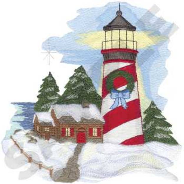 Picture of Christmas Lighthouse Machine Embroidery Design