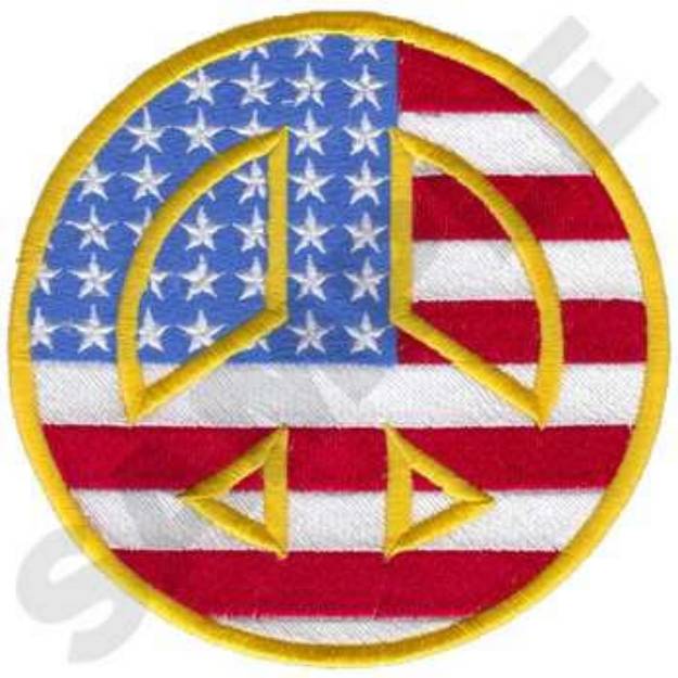 Picture of Peace Sign American Flag Machine Embroidery Design