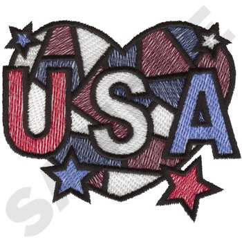 USA Heart Machine Embroidery Design
