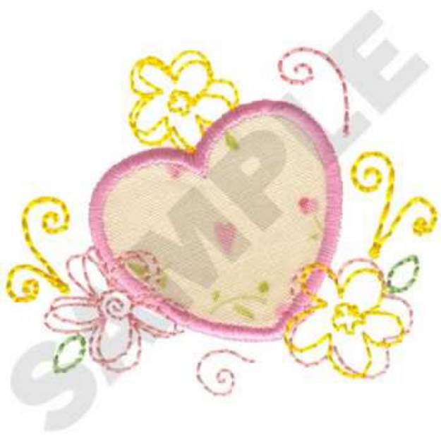 Picture of Heart With Flowers Machine Embroidery Design