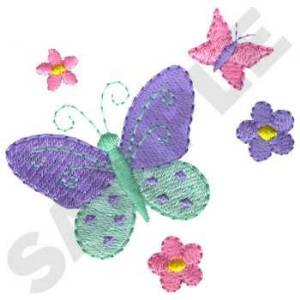 Picture of Butterflies with Flowers Machine Embroidery Design