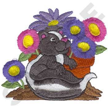 Skunk With Flowers Machine Embroidery Design