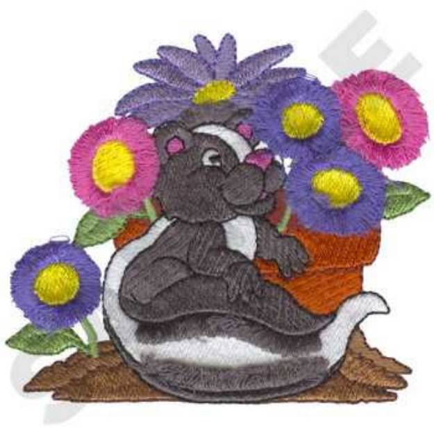 Picture of Skunk With Flowers Machine Embroidery Design