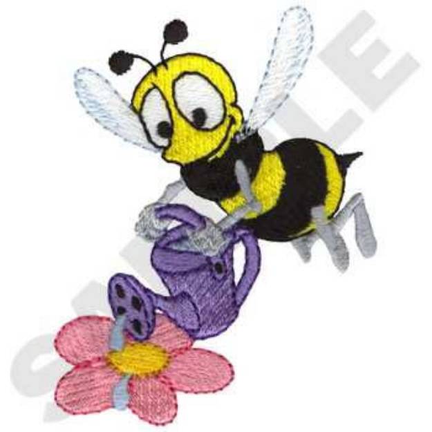 Picture of Bee Watering Flowers Machine Embroidery Design