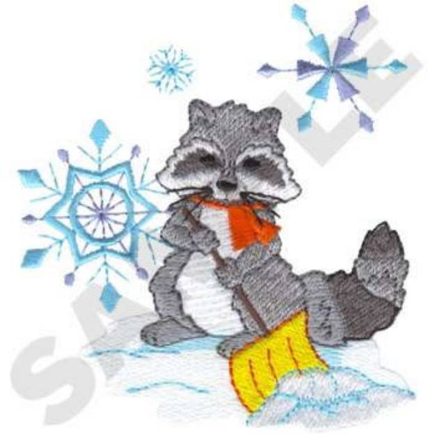 Picture of Raccoon Shoveling Machine Embroidery Design