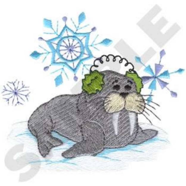 Picture of Walrus And Snowflakes Machine Embroidery Design