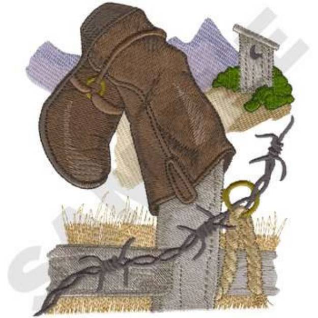 Picture of Boot On Fence Machine Embroidery Design
