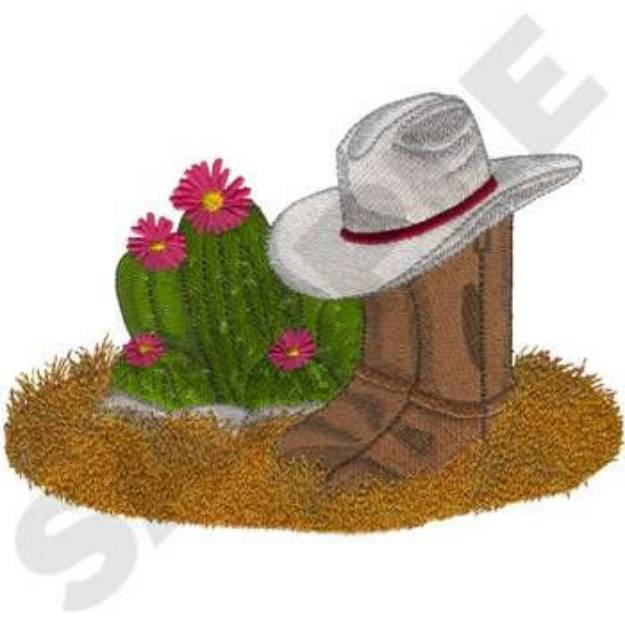 Picture of Cactus And Boots Machine Embroidery Design