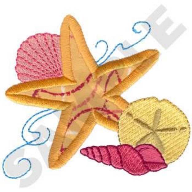 Picture of Starfish with Shells Machine Embroidery Design
