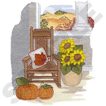 Fall Porch Scene Machine Embroidery Design