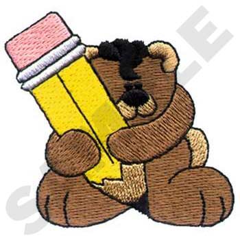 Bear With Pencil Machine Embroidery Design