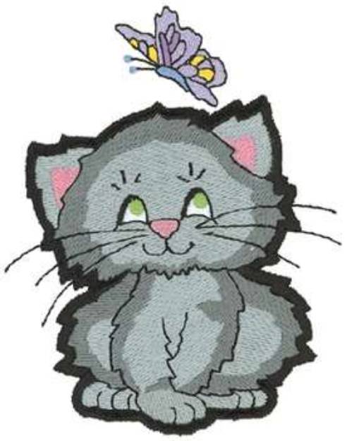 Picture of Kitten With Butterfly Machine Embroidery Design