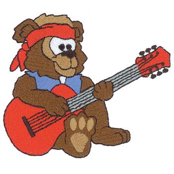 Bear With Guitar Machine Embroidery Design