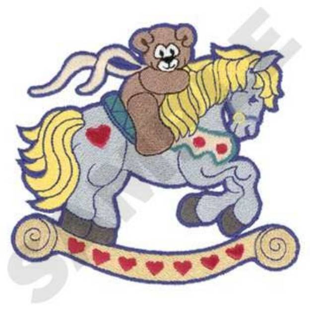 Picture of Bear On Rocking Horse Machine Embroidery Design