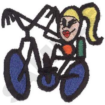 Stick Girl On Bike Machine Embroidery Design