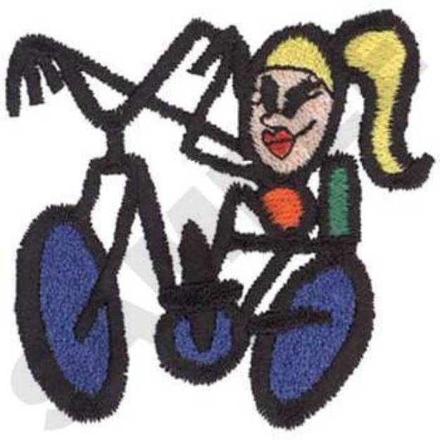 Picture of Stick Girl On Bike Machine Embroidery Design