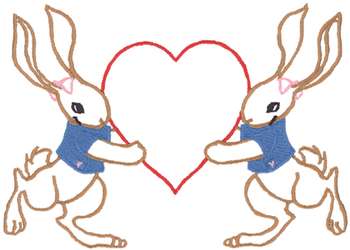 Bunnies And Heart Machine Embroidery Design