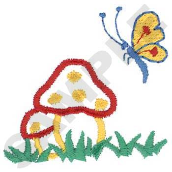 Mushrooms And Butterfly Machine Embroidery Design