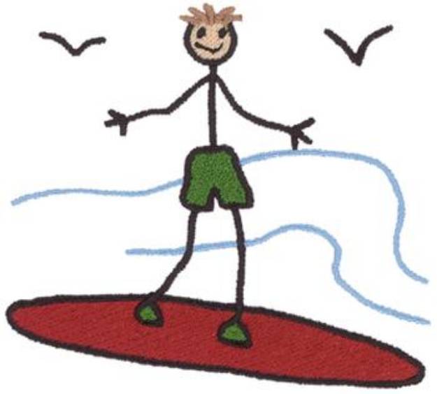 Picture of Stick Person Surfer Machine Embroidery Design