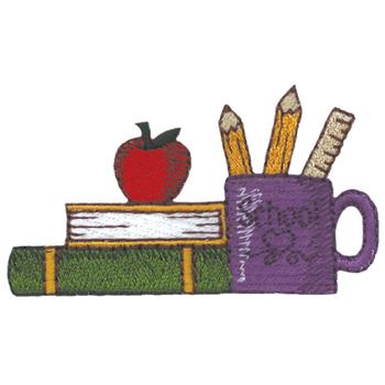School Mug And Books Machine Embroidery Design