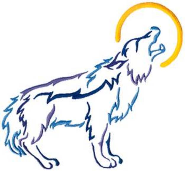 Picture of Howling Wolf Outline Machine Embroidery Design