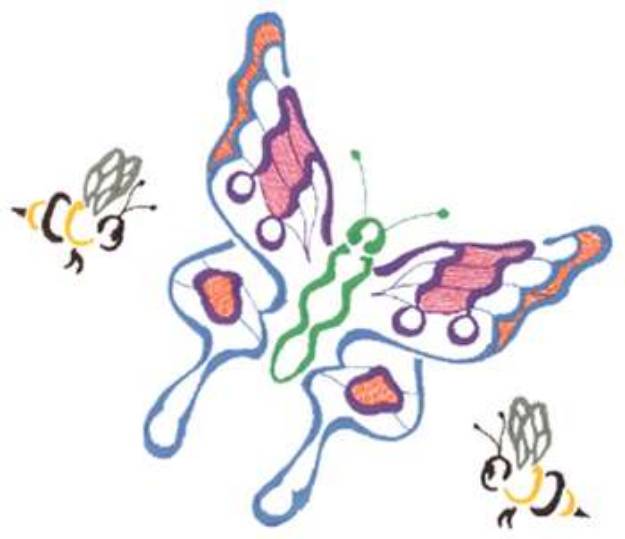 Picture of Butterfly And Bees Machine Embroidery Design