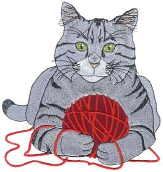 Cat With Yarn Machine Embroidery Design