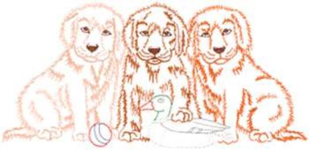 Picture of Three Puppies With Toys Machine Embroidery Design