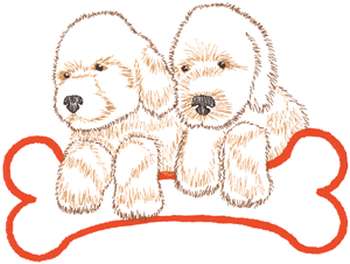 Large Puppies With Bone Machine Embroidery Design