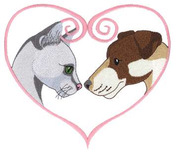 Cat And Dog Heart Machine Embroidery Design