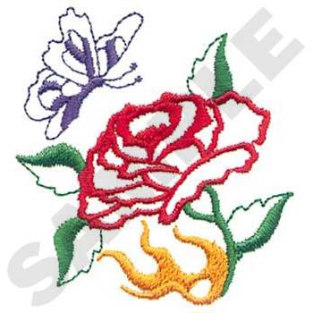 Rose With Butterfly Machine Embroidery Design