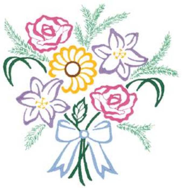 Picture of Floral Bouquet With Bow Machine Embroidery Design
