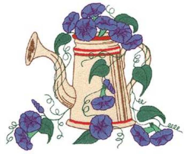 Picture of Flowers With Watering Can Machine Embroidery Design