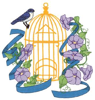 Birdcage With Flowers Machine Embroidery Design