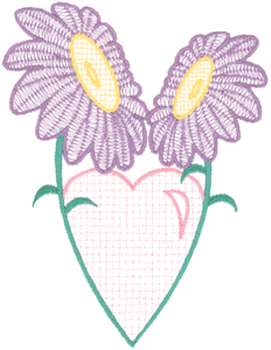 Daisies With Heart Machine Embroidery Design