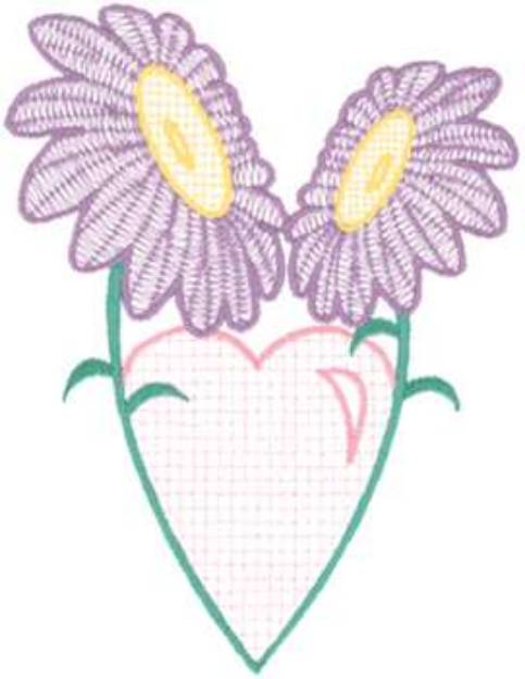 Picture of Daisies With Heart Machine Embroidery Design