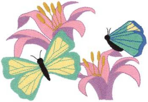Picture of Butterflies And Flowers Machine Embroidery Design