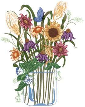 Wildflowers In Vase Machine Embroidery Design